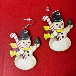 Snowman Earrings with Candy Cane